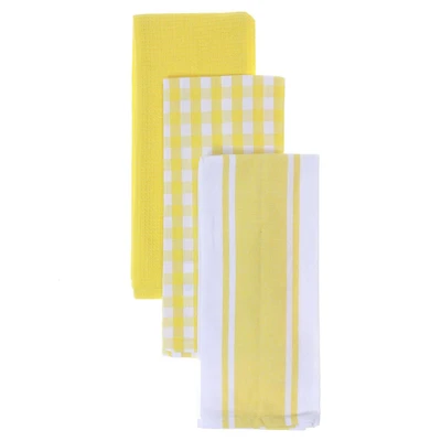 3 Pack De Serviettes De Cuisine Ensemble Jaune Plaid