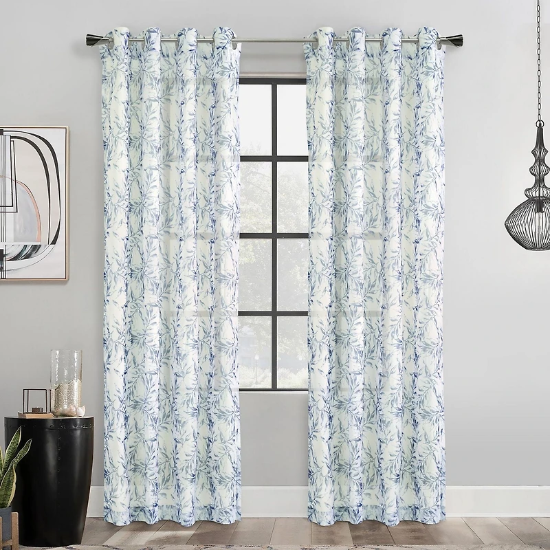 Loft Living Jennifer, panneau de rideau à oeillets diaphane avec imprimé botanique 52" x 95", gris