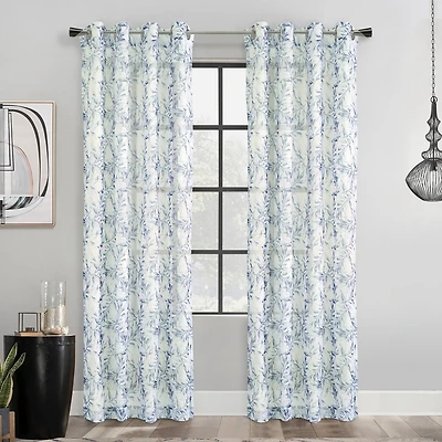 Loft Living Jennifer, panneau de rideau à oeillets diaphane avec imprimé botanique 52" x 95", gris