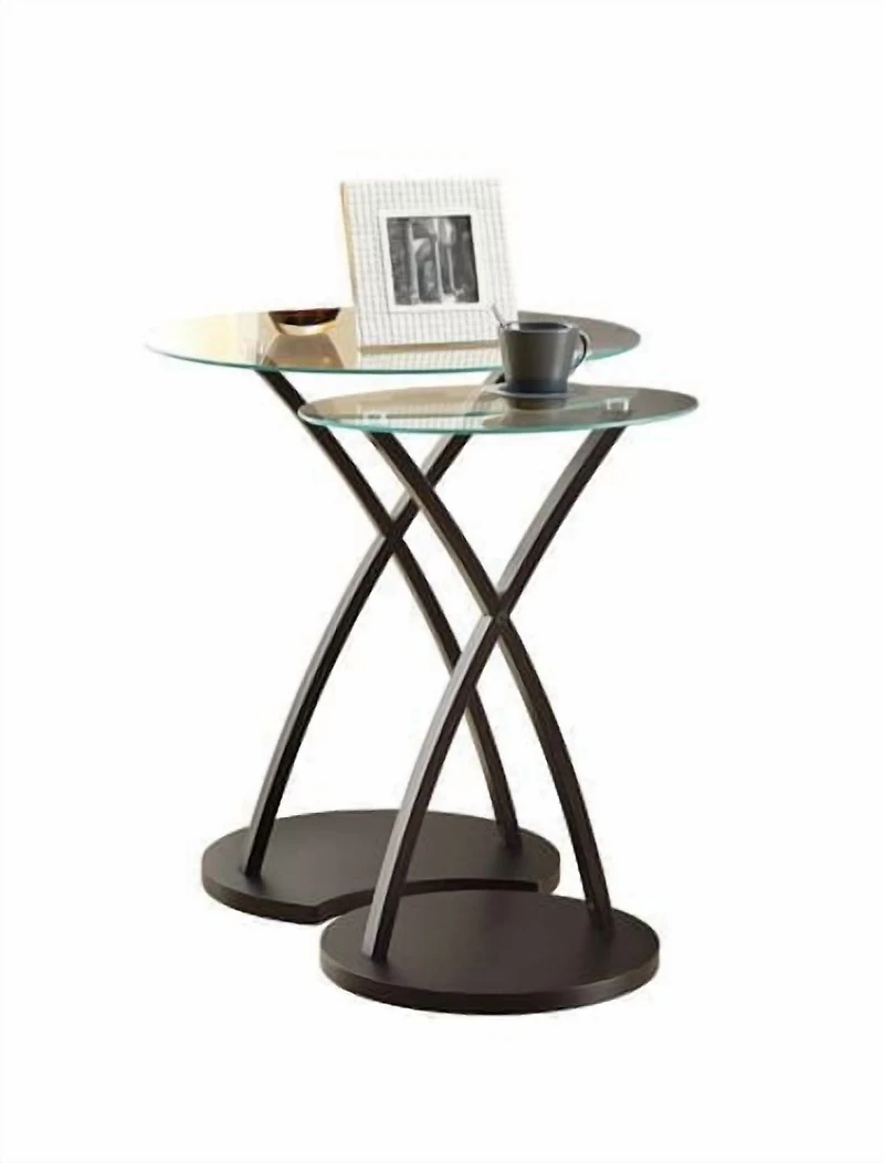 Monarch Specialties Tables Gigognes, Lot De 2, Côté, Bout, Accent, Salon, Chambre À Coucher, Bois, Verre Trempé, Brun, Dégager, Contemporain, Moderne