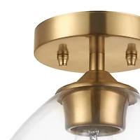 Plafonnier quasi affleurant à 1 ampoule Harrow, laiton mat, abat-jour en verre transparent