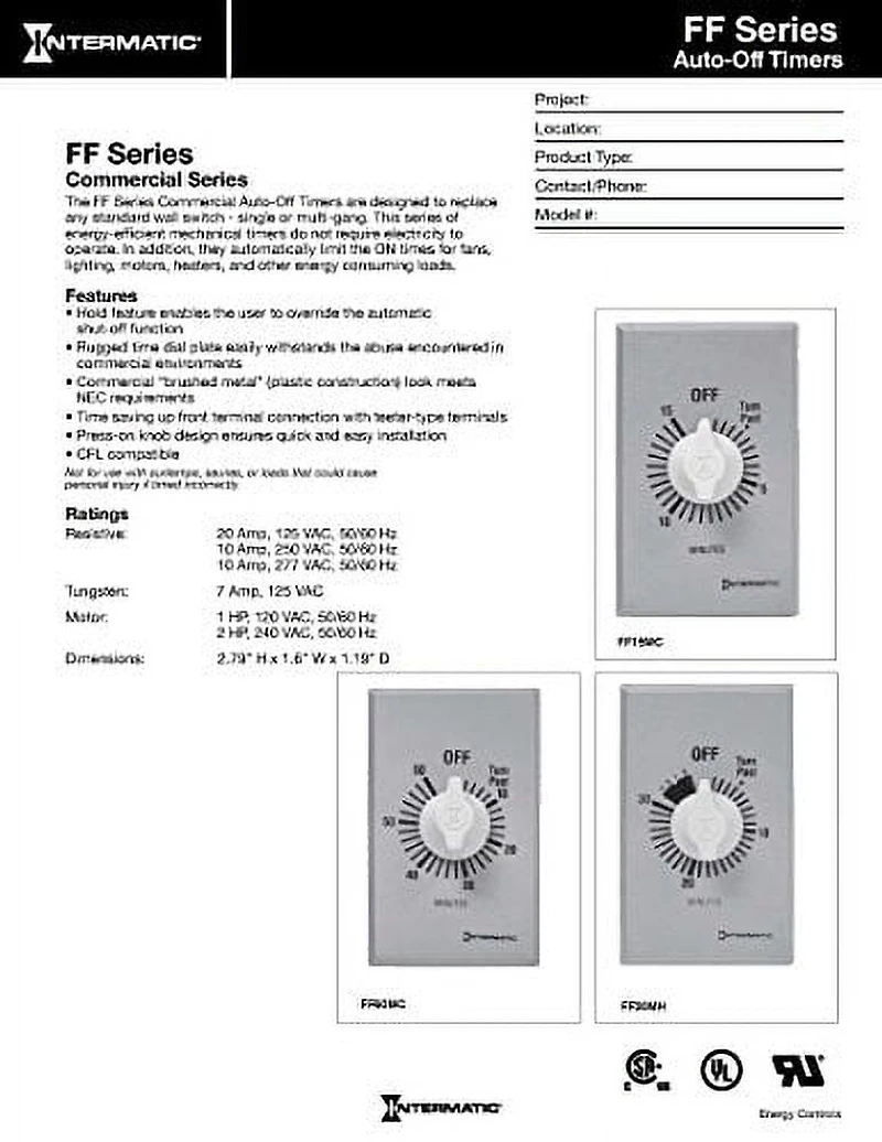 Intermatic Spring Wound Countdown Timer, 125-277 VAC, 50/60 Hz, SPST, 30 Minute Max, Without Hold