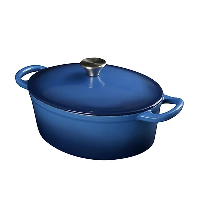 Mainstays Cocotte ovale en fonte émaillée 4,12 pintes, bleu
