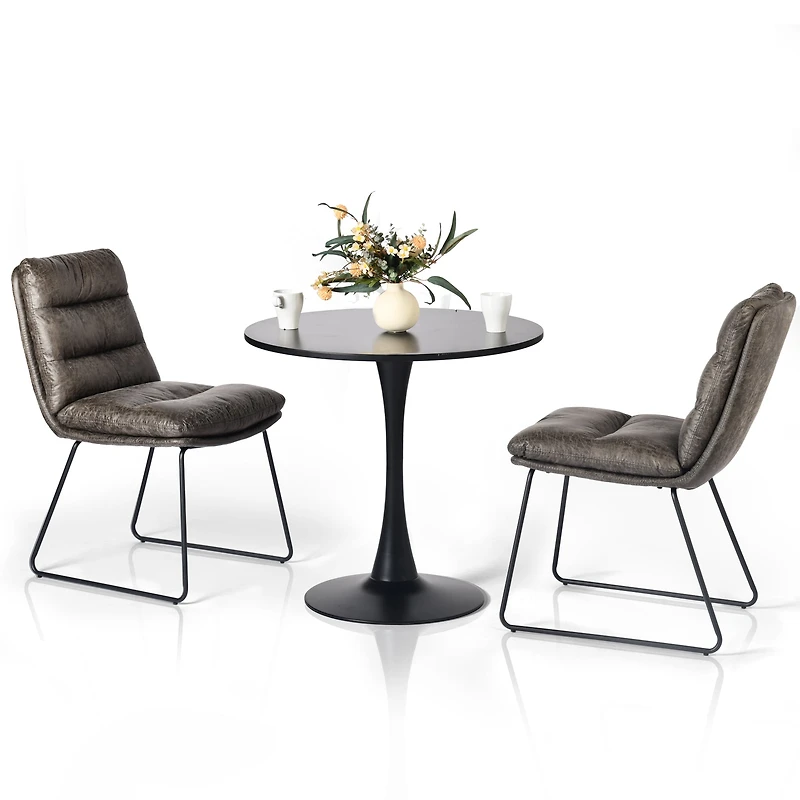 Homy Casa Lot de 2 Chaises de Salle à Manger Mid-Century Modern, Rembourrées en Similicuir avec Pieds de Traîneau en Métal, Gris