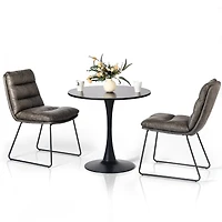 Homy Casa Lot de 2 Chaises de Salle à Manger Mid-Century Modern, Rembourrées en Similicuir avec Pieds de Traîneau en Métal, Gris