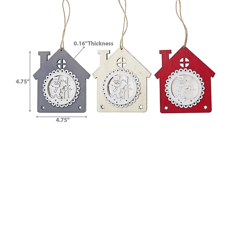 Christmas Ornament House With Snowman  - Set of 6