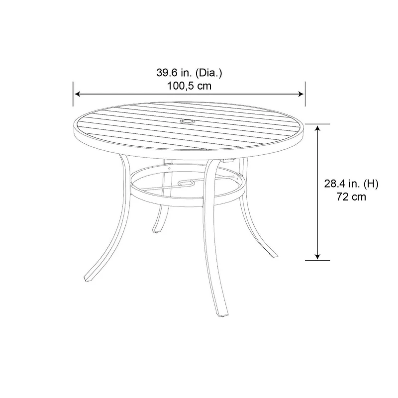 HOMETRENDS 40-Inch Round Steel Outdoor Dining Table, Black, All-season resin wood