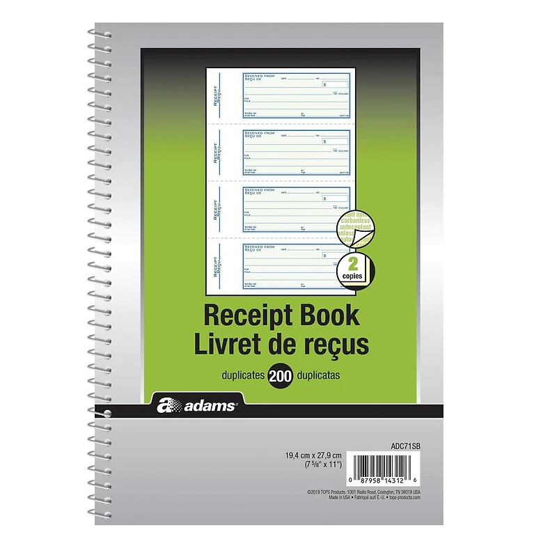 Livret de reçus à reliure spirale - bilingue