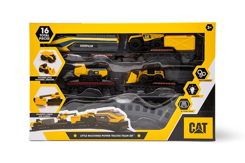 Little Machines Power Tracks Battery Operated Train Set, Engine with Working Headlight, 3 Rail Cars, Working Crane, Appropriate Ages 3 Years and up