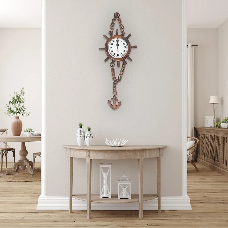 IH Casa Decor Clock De Chaîne De Roues En Bois En Bois Avec Ancre