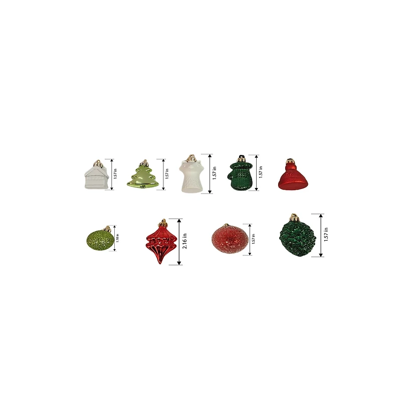 Lot de 20 mini décorations de Noël Holiday Time incassables, Rouge/Émeraude/Vert clair/Blanc