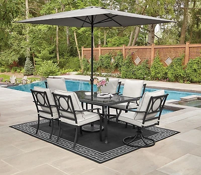 HOMETRENDS Newport 7-Piece Steel Outdoor Patio Dining Set with Cushions, Beige