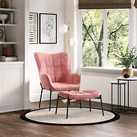 CorLiving Charlotte Winged Back Velvet Indoor Accent Chair with Stool and Metal Legs