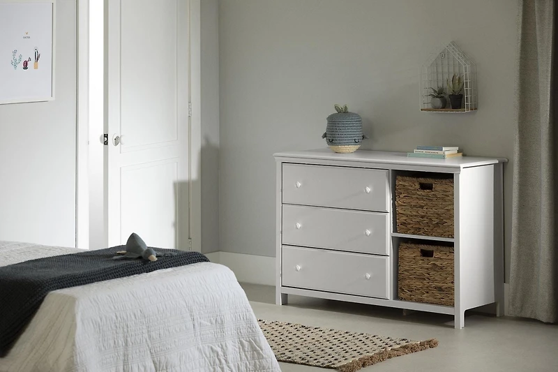 Meubles South Shore, collection Cotton Candy, Commode 3 tiroirs avec paniers Blanc Pure