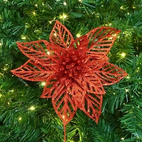 Holiday Time Branche de Poinsettia à Paillettes Rouge 9"