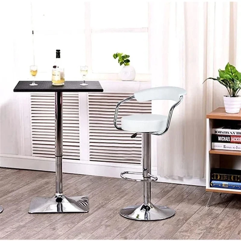 Heavenly Collections Tabouret de Bar Pivotant Ajustable en Cuir Synthétique Blanc avec Base en Chrome, Ensemble de 1