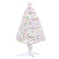 HOMCOM 2.5FT Prelit Artificial Tabletop Christmas Tree with Fiber Optics Holiday Home Xmas Decoration for Table and Desk White