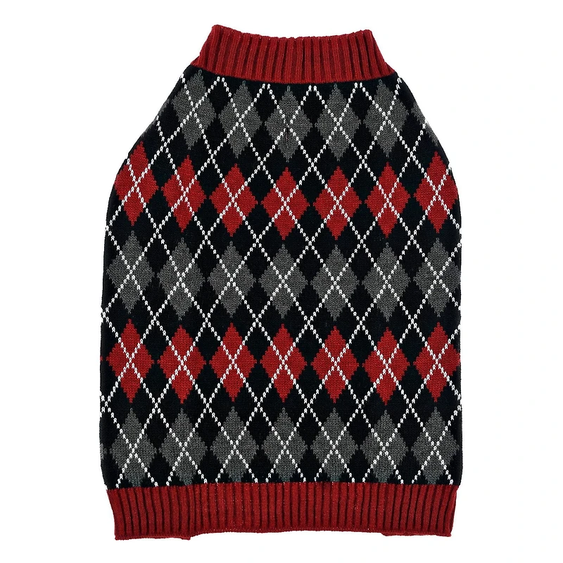KNIT DOG SWEATER - RED ARGYLE DESIGN