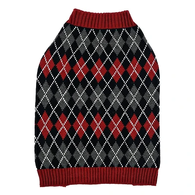 KNIT DOG SWEATER - RED ARGYLE DESIGN