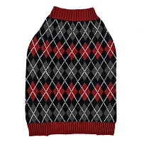 KNIT DOG SWEATER - RED ARGYLE DESIGN