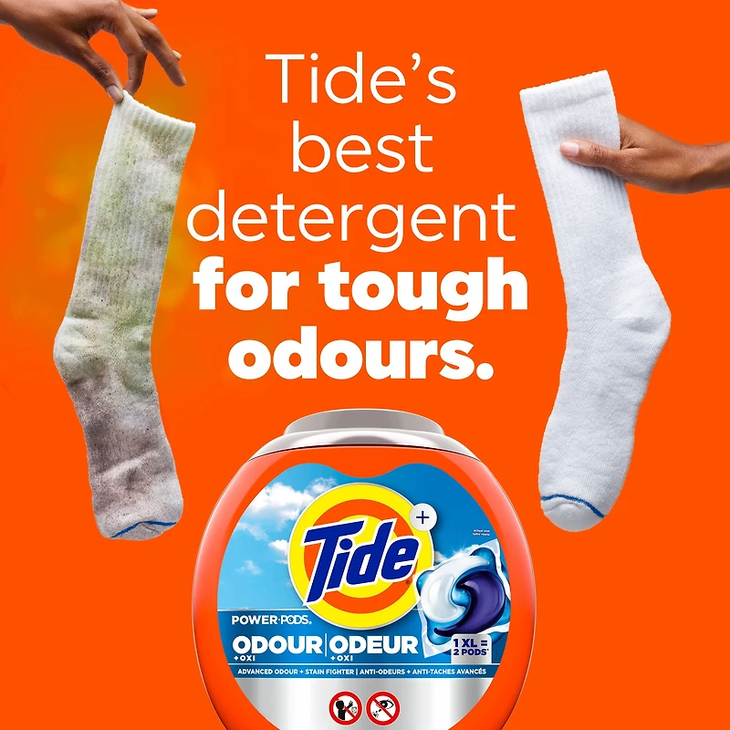 Tide Odour + Oxi Laundry Detergent Pacs, Original Scent, Advanced Odour + Stain Fighter, 25CT
