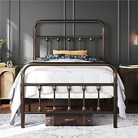 Fullfurnique Classic Iron Platform Bed Frame with High Headboard and Footboard, Twin, Bronze