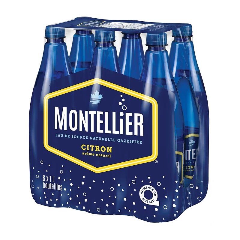 Montellier Eau de source naturelle gazeuse au citron 6 x 1 L, Bouteilles 6 x 1 L