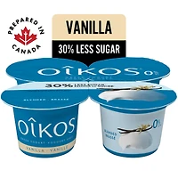 Oikos Yogourt grec, 30% moins de sucre, sans matières grasses, Vanille 4 x 100 g