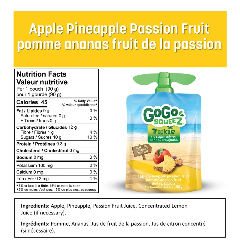 GoGo squeeZ Tropicalz Fruit Sauce Variety Pack, Mango Guava, Pineapple Passion Fruit, No Sugar Added. 90g per pouch, Pack of 12, 1.08kg