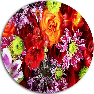 Design Art Colourful Flowers Background' Ultra Glossy Floral Metal Circle Wall Art