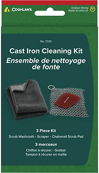 Coghlan's — Kit de nettoyage pour fonte 3 pièces : écouvillon en maille métallique, grattoir en polycarbonate et chiffon double face