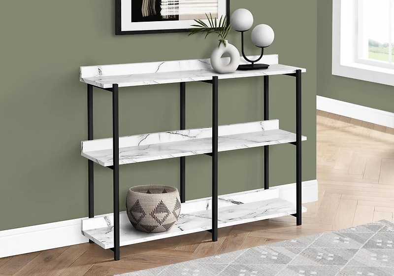 Monarch Specialties Accent Table, Console, Entryway, Narrow, Sofa, Living Room, Bedroom, Metal, Laminate, White, Black, Contemporary, Modern