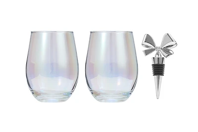 Ensemble De 4 Verres à Vin Sans Pied Betsey Johnson De 16 oz Et 1 Bouchon à Vin Sous Licence Authentique