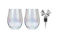 Ensemble De 4 Verres à Vin Sans Pied Betsey Johnson De 16 oz Et 1 Bouchon à Vin Sous Licence Authentique