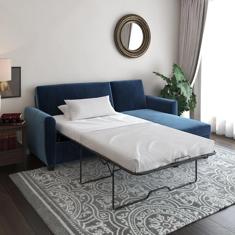 Noah Sectional Sofa Bed with Storage, Twin, Green Velvet