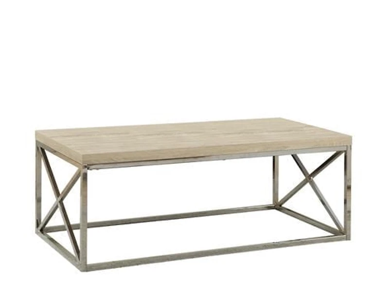 Monarch Specialties Coffee Table, Accent, Cocktail, Rectangular, Living Room, 44"l, Metal, Laminate, Natural, Chrome, Contemporary, Modern