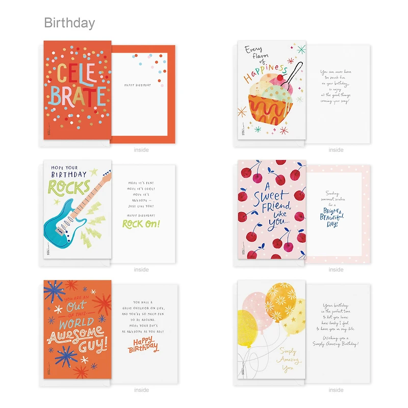 American Greetings - Assortiment en boîte de 30 cartes de fête avec enveloppes, cachets et boîte de rangement (motifs Kathy Davis, Gâteau)