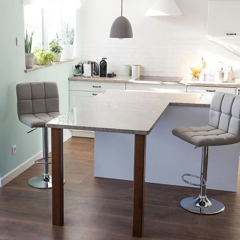 Heavenly Collection | Paul Adjustable Stool with Gray Upholstery for Kitchen Island or Home Bar| Set 2