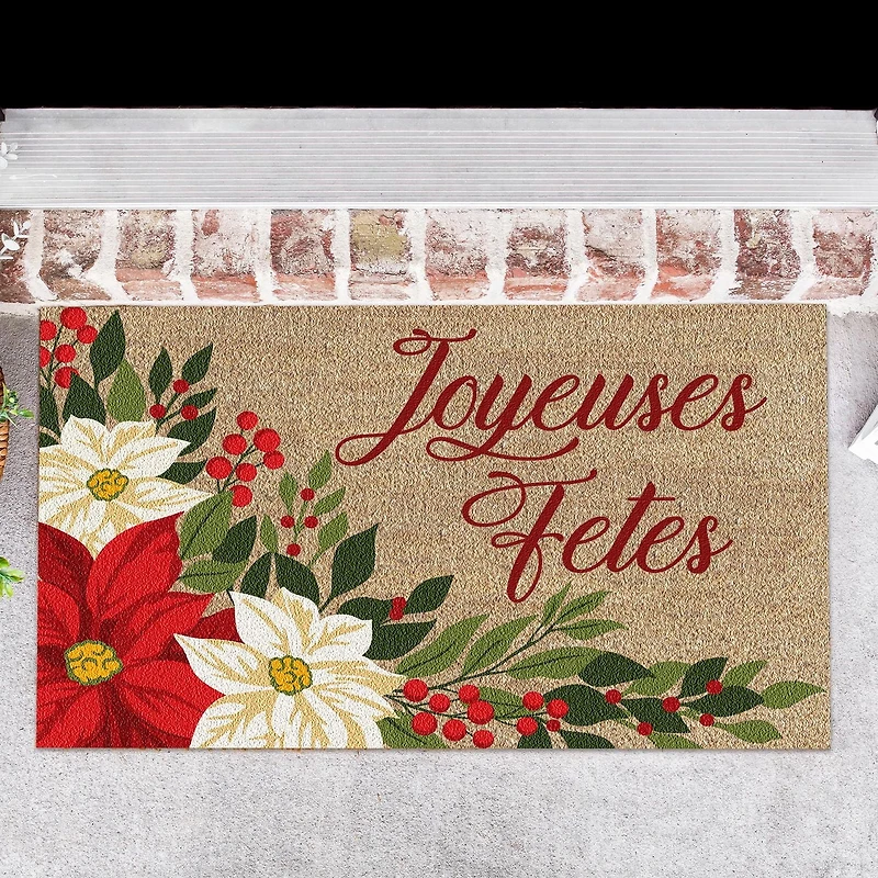 Paillasson En Coco Joyeuses Fêtes - Poinsettia