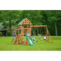 Creative Cedar Designs Mountain View Wooden Playset with Rock Wall, Slide and Swings (Multi-Colour & Green)
