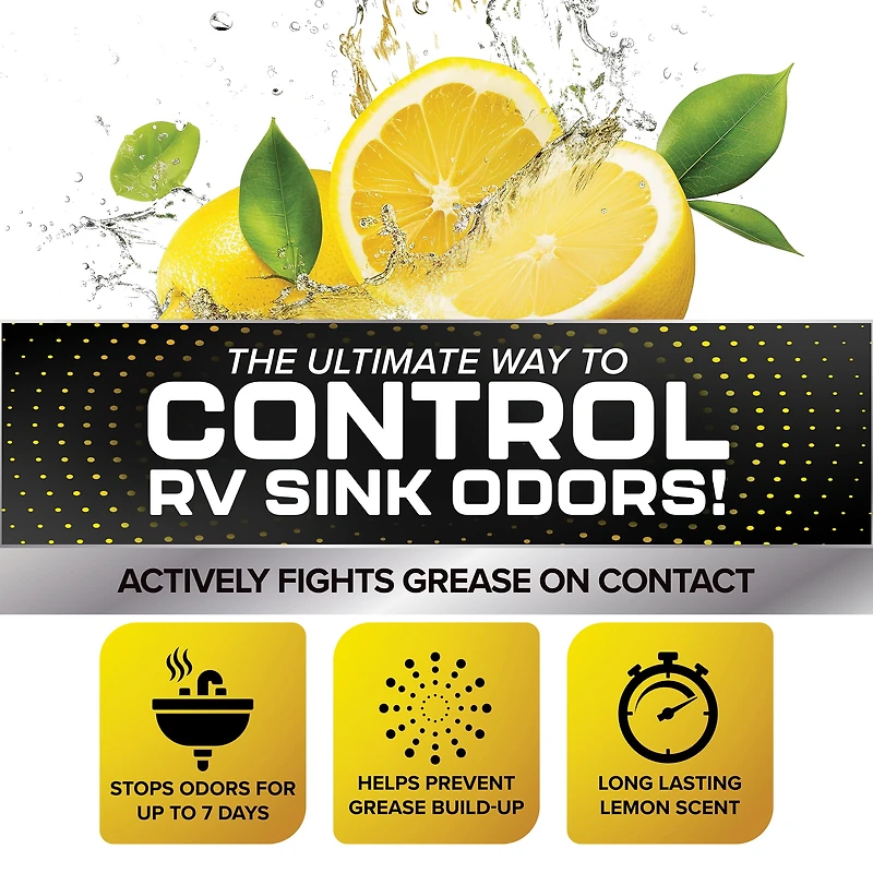 Camco TST RV Grey Water Odor Control – Fresh Lemon Scent, 32-Ounce Bottle (40250), Lemon Scent