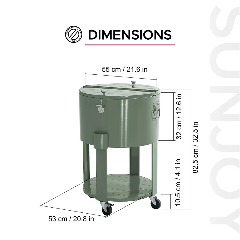 Sunjoy 60 Quart Rooling Ice Chest Cooler Cart, Portable Patio Party Bar Drink Cooler Cart, Beverage Bar with Bottle Opener and Shelf, Green