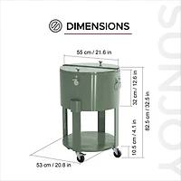 Sunjoy 60 Quart Rooling Ice Chest Cooler Cart, Portable Patio Party Bar Drink Cooler Cart, Beverage Bar with Bottle Opener and Shelf, Green