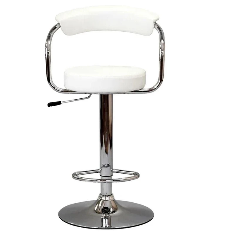 Heavenly Collections Tabouret de Bar Pivotant Ajustable en Cuir Synthétique Blanc avec Base en Chrome, Ensemble de 1