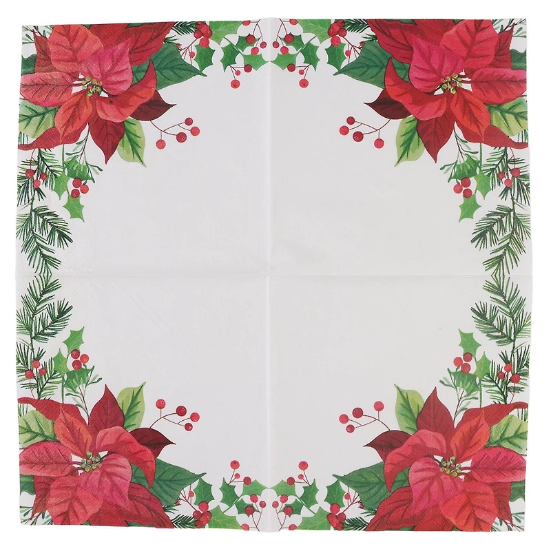 Holiday time, Christmas Poinsettia Lunch Napkins, 6.5in, 18ct
