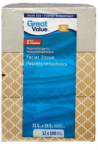 Great Value Hypoallergenic 2 Ply Facial Tissue Papers