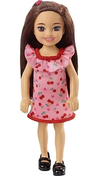 Barbie Poupée Chelsea, brunette, robe à imprimé cerise, 3+ ans