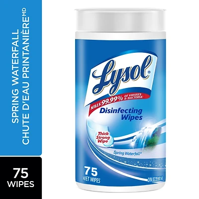 Lysol® Disinfecting Wipes, Spring Waterfall, Thick Strong Wipe, Kills 99.99% of Viruses & Bacteria, 75 Count