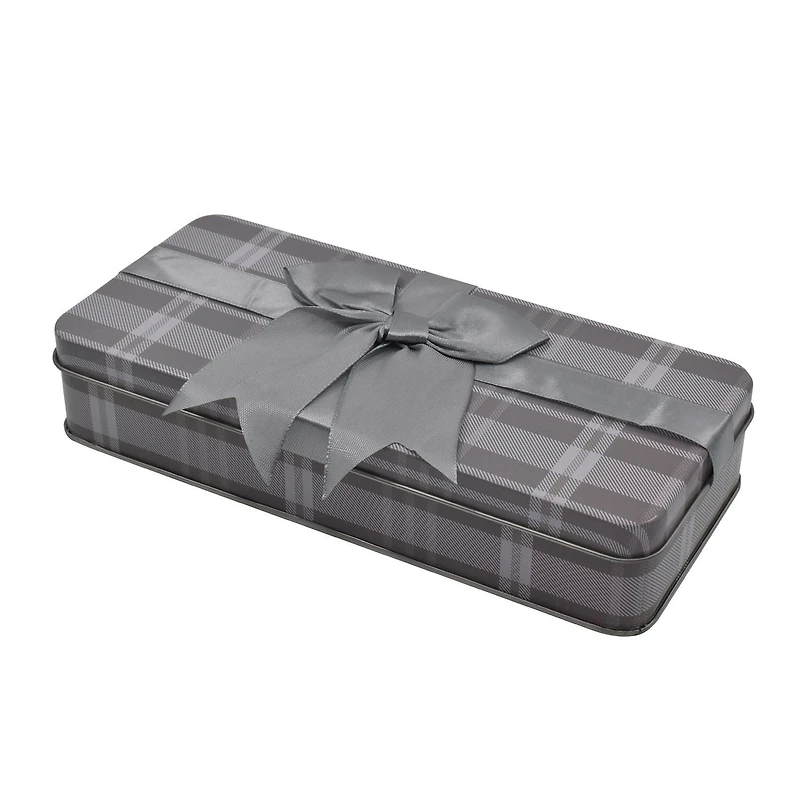 HOLIDAY TIME BOW SQUARE TIN SMALL