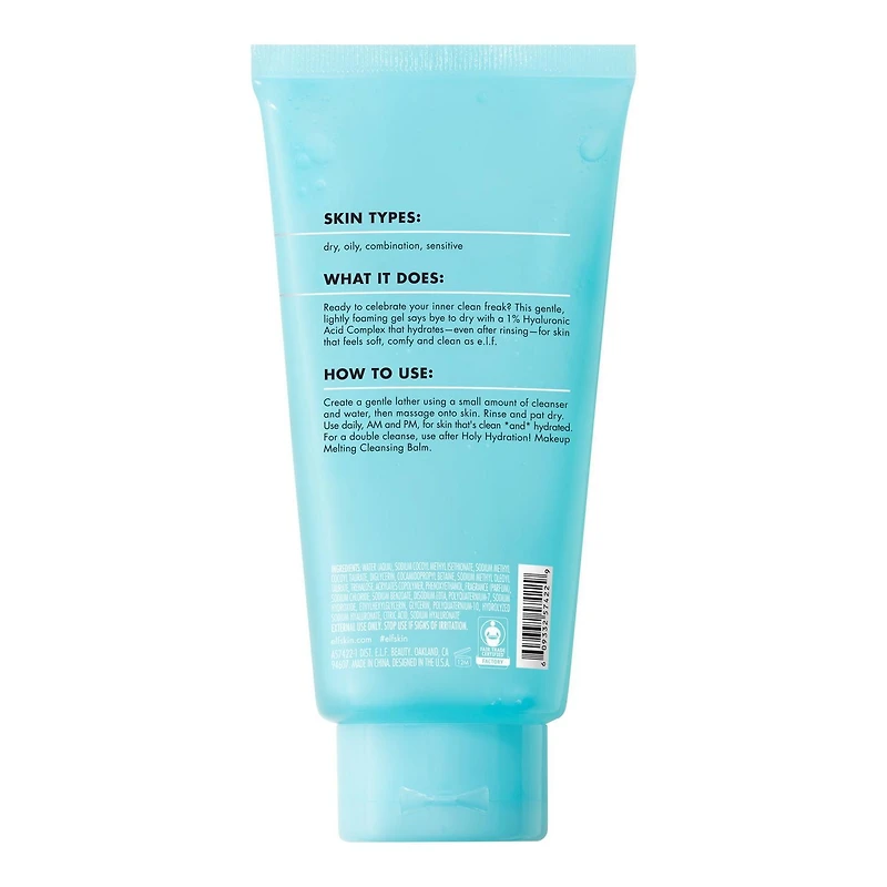 e.l.f. Cosmetics Holy Hydration! Clean Freak Daily Cleanser, 1% hyaluronic acid complex, 162ml